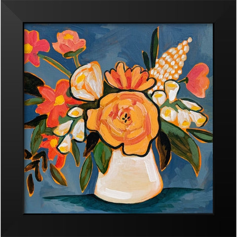 Floral on Blue II Black Modern Wood Framed Art Print by Rupp, Mariah