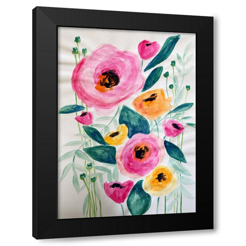 Pink Flowers Black Modern Wood Framed Art Print with Double Matting by Rupp, Mariah