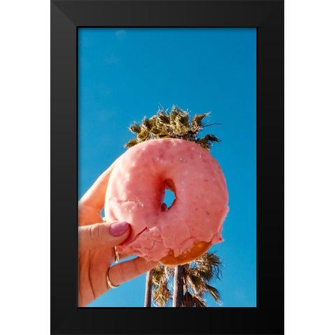 Pink Donut Black Modern Wood Framed Art Print by Singleton, Ashley