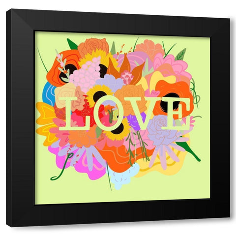 Love Floral Black Modern Wood Framed Art Print by Singleton, Ashley