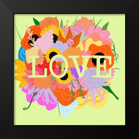 Love Floral Black Modern Wood Framed Art Print by Singleton, Ashley