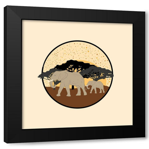 Elephants Black Modern Wood Framed Art Print by Singleton, Ashley