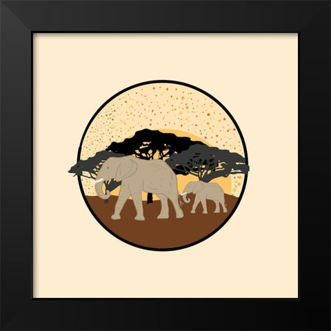 Elephants Black Modern Wood Framed Art Print by Singleton, Ashley
