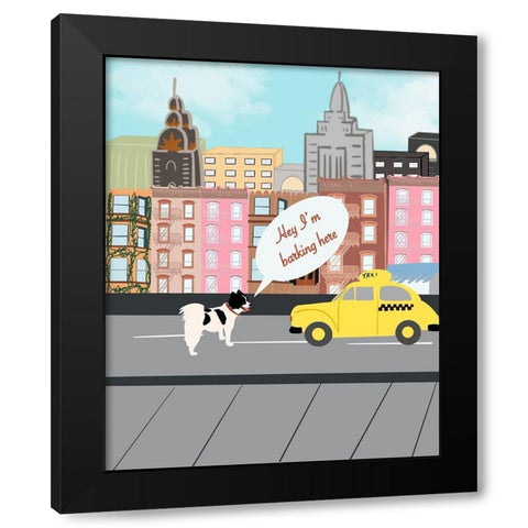 Barking Here Black Modern Wood Framed Art Print by Singleton, Ashley