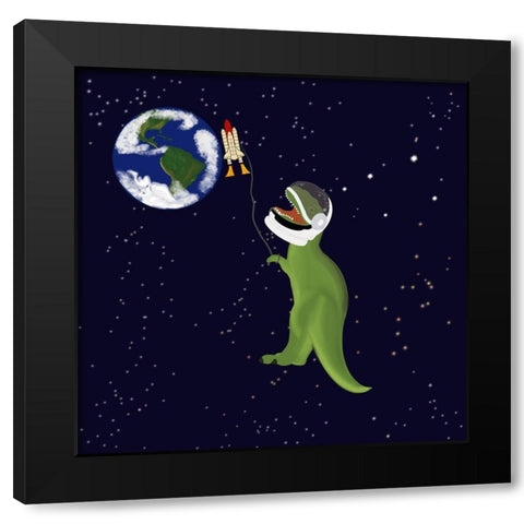 Space Dinosaur Black Modern Wood Framed Art Print by Singleton, Ashley