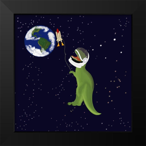 Space Dinosaur Black Modern Wood Framed Art Print by Singleton, Ashley