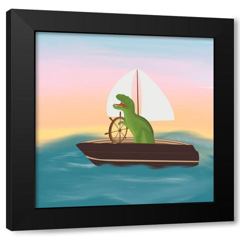 Pirate Dinosaur Black Modern Wood Framed Art Print with Double Matting by Singleton, Ashley