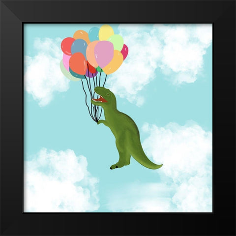 Dino Takes Flight Black Modern Wood Framed Art Print by Singleton, Ashley