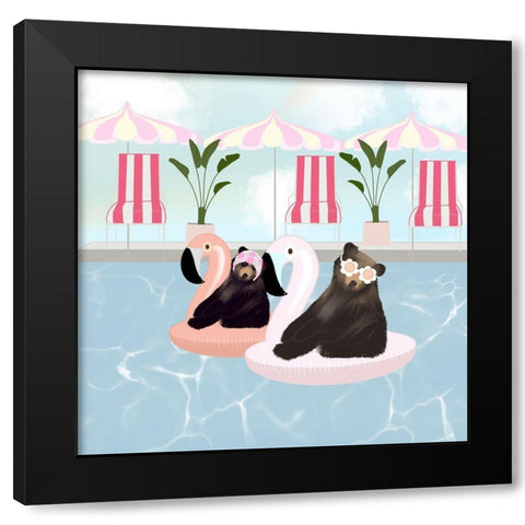 Pool Bears Black Modern Wood Framed Art Print with Double Matting by Singleton, Ashley