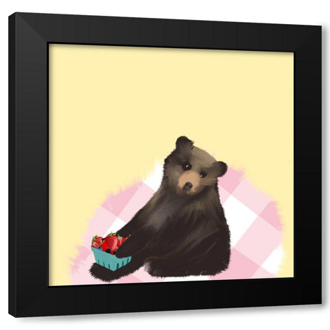 Picnic Bear Black Modern Wood Framed Art Print with Double Matting by Singleton, Ashley