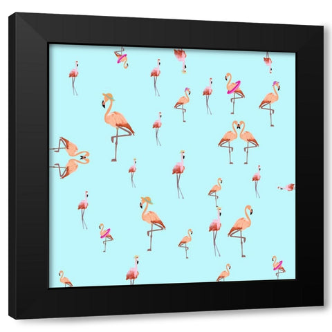 Flamingos Black Modern Wood Framed Art Print with Double Matting by Singleton, Ashley