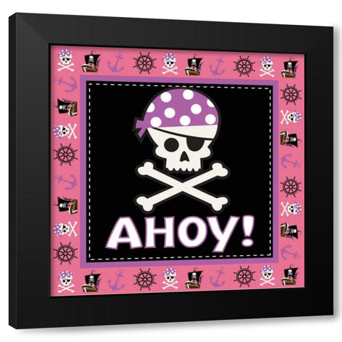 Ahoy Pirate Girl III Black Modern Wood Framed Art Print with Double Matting by ND Art and Design