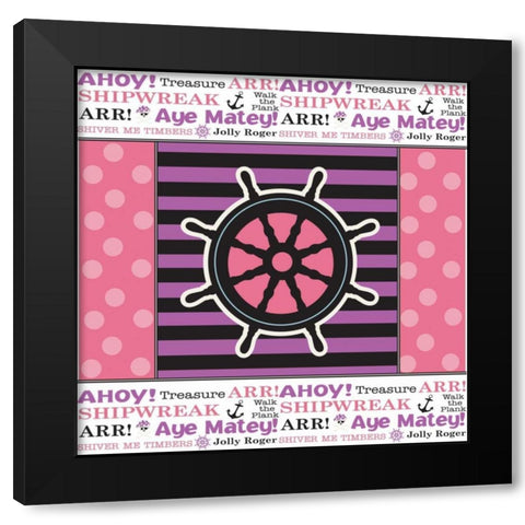 Ahoy Pirate Girl XI Black Modern Wood Framed Art Print with Double Matting by ND Art and Design