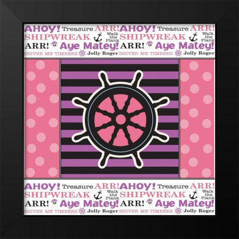 Ahoy Pirate Girl XI Black Modern Wood Framed Art Print by ND Art and Design