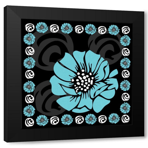 Bold Turquoise Flower X Black Modern Wood Framed Art Print by ND Art and Design