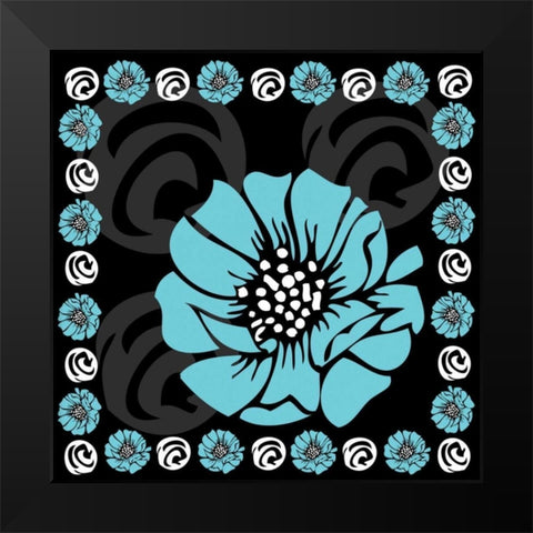 Bold Turquoise Flower X Black Modern Wood Framed Art Print by ND Art and Design