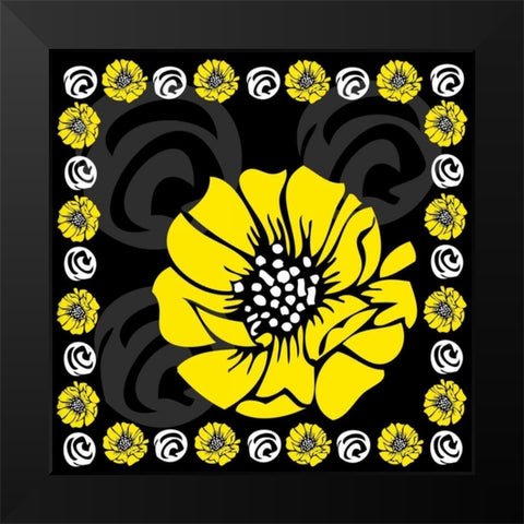 Bold Yellow Flower X Black Modern Wood Framed Art Print by ND Art and Design