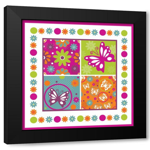 Butterflies and Blooms Lively X Black Modern Wood Framed Art Print with Double Matting by ND Art and Design