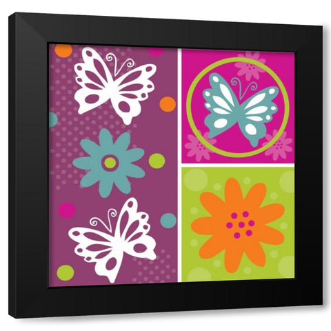 Butterflies and Blooms Lively XI Black Modern Wood Framed Art Print with Double Matting by ND Art and Design