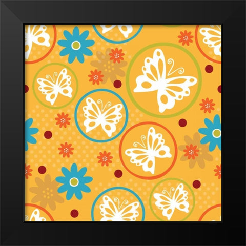 Butterflies and Blooms Playful V Black Modern Wood Framed Art Print by ND Art and Design