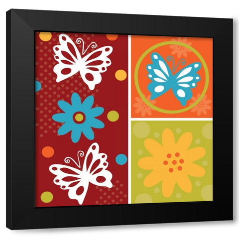 Butterflies and Blooms Playful XI Black Modern Wood Framed Art Print with Double Matting by ND Art and Design