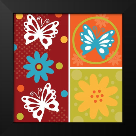 Butterflies and Blooms Playful XI Black Modern Wood Framed Art Print by ND Art and Design
