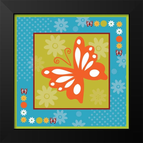 Butterflies and Blooms Playful XII Black Modern Wood Framed Art Print by ND Art and Design
