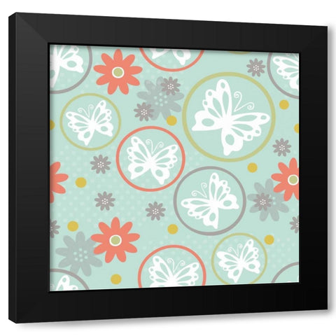 Butterflies and Blooms Tranquil V Black Modern Wood Framed Art Print by ND Art and Design