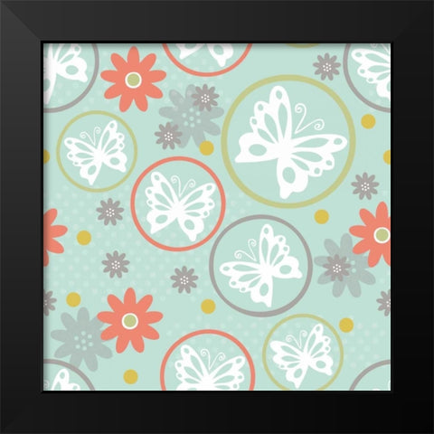 Butterflies and Blooms Tranquil V Black Modern Wood Framed Art Print by ND Art and Design