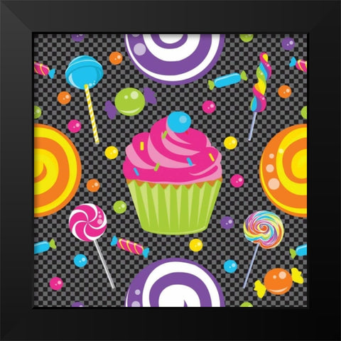 Candy Craze II Black Modern Wood Framed Art Print by ND Art and Design