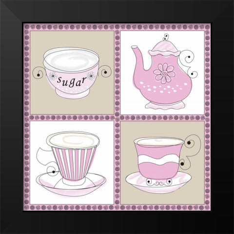 Tea Time II Black Modern Wood Framed Art Print by ND Art and Design