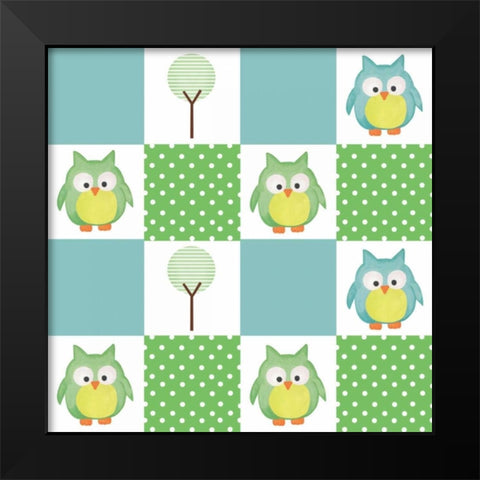 Hoot Blue VII Black Modern Wood Framed Art Print by ND Art and Design