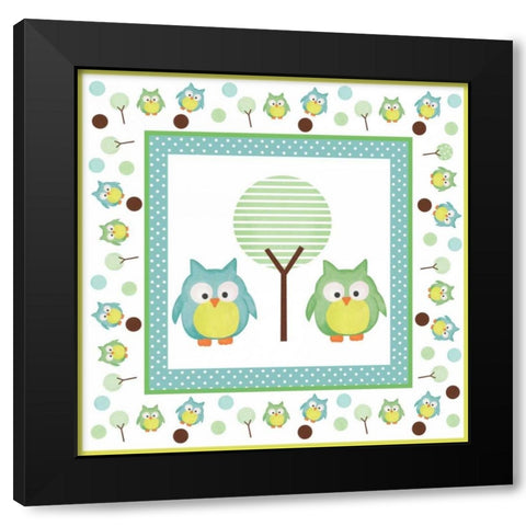Hoot Blue XII Black Modern Wood Framed Art Print by ND Art and Design