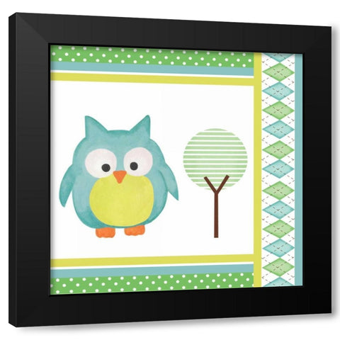 Hoot Blue VI Black Modern Wood Framed Art Print by ND Art and Design