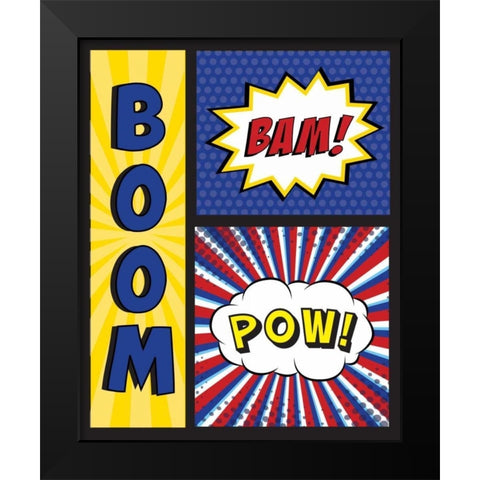 Boom! Bam! Pow! Black Modern Wood Framed Art Print by ND Art and Design