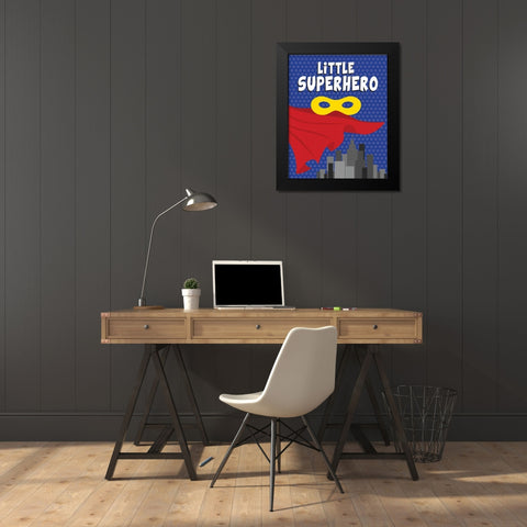 Little Superhero Black Modern Wood Framed Art Print by ND Art and Design
