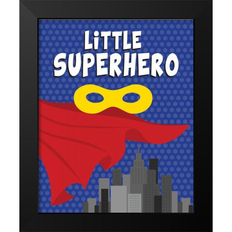 Little Superhero Black Modern Wood Framed Art Print by ND Art and Design