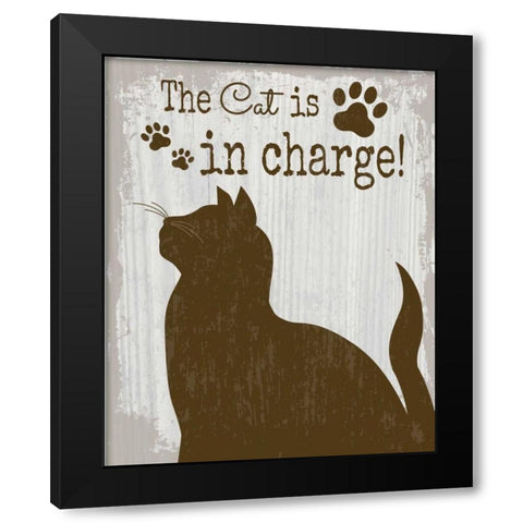 The Cat is in Charge Black Modern Wood Framed Art Print with Double Matting by ND Art and Design
