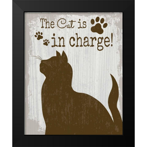 The Cat is in Charge Black Modern Wood Framed Art Print by ND Art and Design
