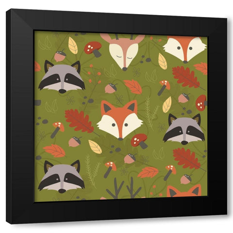 Fall Animal Pattern Black Modern Wood Framed Art Print by ND Art and Design