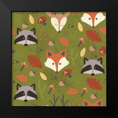 Fall Animal Pattern Black Modern Wood Framed Art Print by ND Art and Design