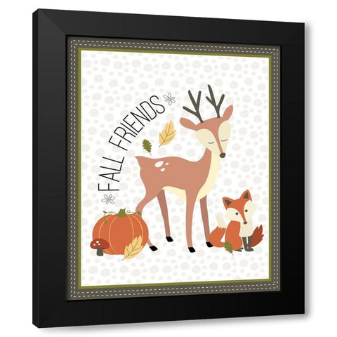 Fall Friends Black Modern Wood Framed Art Print by ND Art and Design