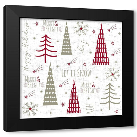 Let It Snow Collage Black Modern Wood Framed Art Print by ND Art and Design