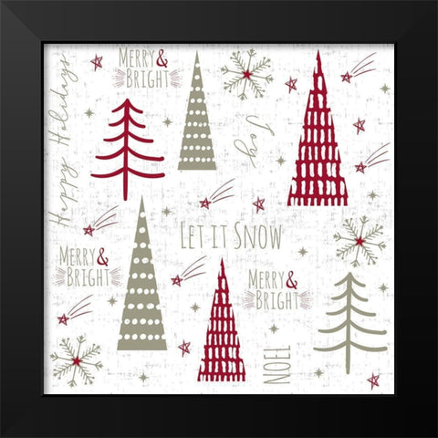 Let It Snow Collage Black Modern Wood Framed Art Print by ND Art and Design