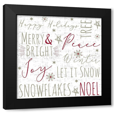 Merry and Bright Typography Black Modern Wood Framed Art Print by ND Art and Design