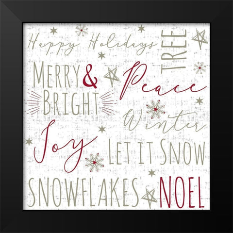 Merry and Bright Typography Black Modern Wood Framed Art Print by ND Art and Design