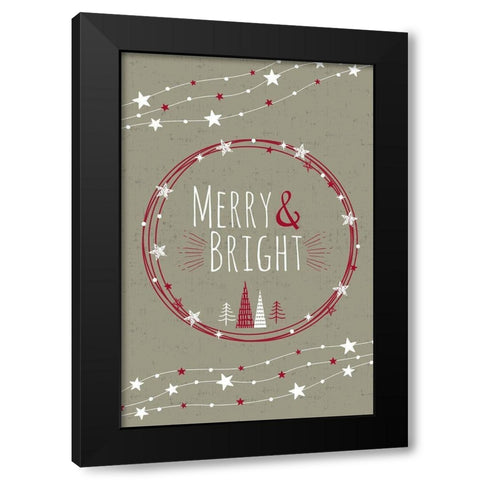 Merry and Bright Black Modern Wood Framed Art Print by ND Art and Design