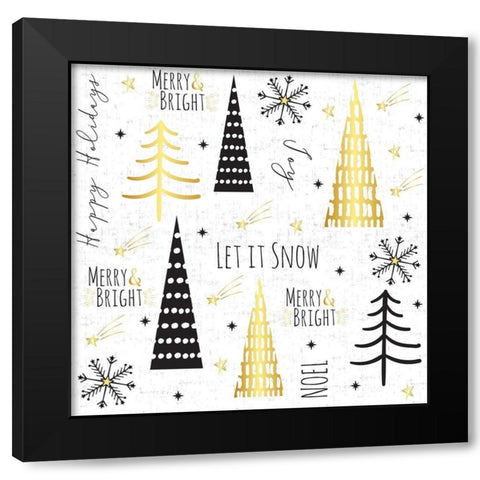 Let It Snow Collage Black Modern Wood Framed Art Print by ND Art and Design