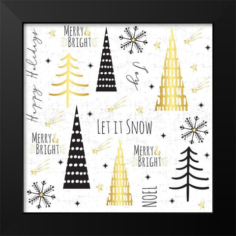 Let It Snow Collage Black Modern Wood Framed Art Print by ND Art and Design
