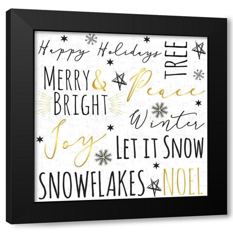 Merry and Bright Typography Black Modern Wood Framed Art Print with Double Matting by ND Art and Design